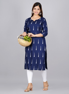 mahadevara creation Women Printed Straight Kurta(Blue)