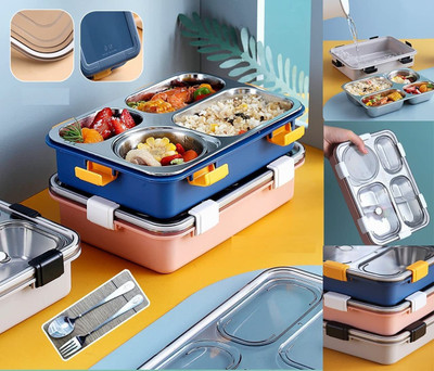AKSHARAHANT 4 Compartment Stainless Steel Insulated Freezer Microwave Safe Lunch Box 4 Containers Lunch Box(900 ml)