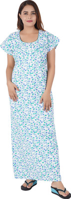 NACNO Women Nighty(White, Green)