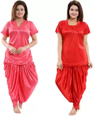 zulovia Women Solid Red Top & Pyjama Set