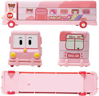 NITYA ENTERPRISE Pink Bus Compass 2 Art Metal Pencil Box(Set of 1, Pink)