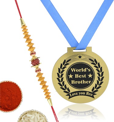 AVTEJRA Coins, Rakhi, Chawal Roli Pack  Set(World Best Brother love you Bhai Gold Medal gift for brother, Rakhi gift set)