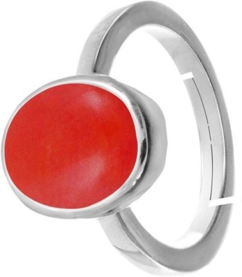 EVERYTHING GEMS 8.25 Ratti 7.75 Carat Red Coral Moonga Amazing Quality By Lab Certified Stone Brass Coral Silver Plated Ring