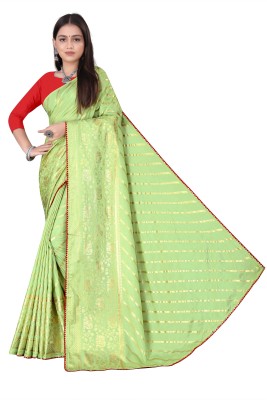 Juhi Collection Striped Assam Silk Art Silk Saree(Green)