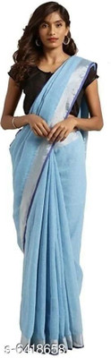 govind handloom Solid/Plain Bollywood Cotton Silk Saree(Blue)