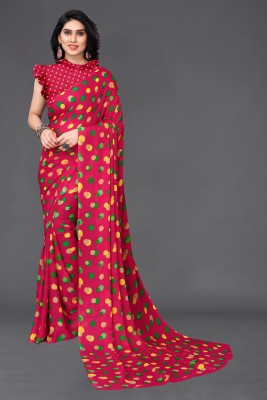 sareya veela Polka Print Daily Wear Georgette Saree(Pink)