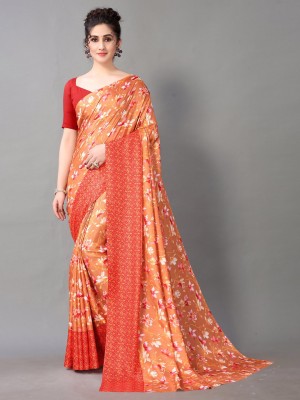 Shaily Retails Floral Print Daily Wear Silk Blend Saree(Brown)