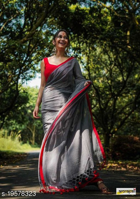 govind handloom Solid/Plain Bollywood Pure Silk Saree(Grey)