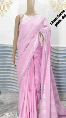 govind handloom Solid/Plain Bollywood Cotton Blend Saree(Pink)