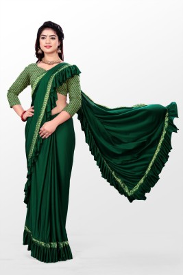 HEELENTERPRISE Self Design Bollywood Lycra Blend Saree(Green)