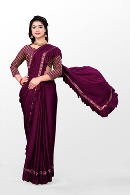 HEELENTERPRISE Self Design Bollywood Lycra Blend Saree(Purple)