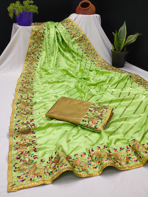 Shilpa Fashion Embroidered Bollywood Silk Blend Saree(Green)