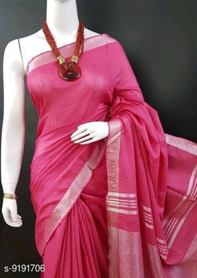 govind handloom Solid/Plain Bollywood Linen Saree(Pink)
