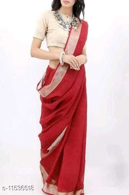govind handloom Solid/Plain Bollywood Linen Saree(Maroon)