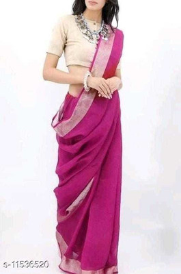 govind handloom Solid/Plain Bollywood Linen Saree(Pink)