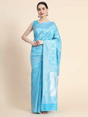 sweny Woven Kanjivaram Art Silk, Cotton Silk Saree(Light Blue)