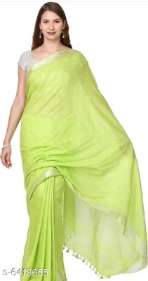 govind handloom Solid/Plain Bollywood Cotton Silk Saree(Green)