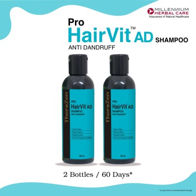 millennium herbal care PRO HAIRVIT ANTI-DANDRUFF SHAMPOO | Intensive Botanical Anti Dandruff Hair Shampoo for Healthy & Dandruff Free Scalp & Hair, Control of Flaking & Inflammation | Free From Sulphates, Paraben | (100 ml) Pack of 2(200 ml)