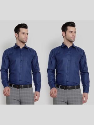 SREY Men Solid Formal Blue Shirt(Pack of 2)