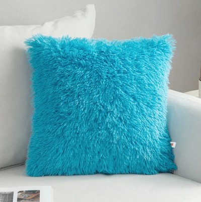 Cyuteenuts Sky blue fur cushion Microfibre, Polyester Fibre Solid Cushion Pack of 1(Sky Blue)