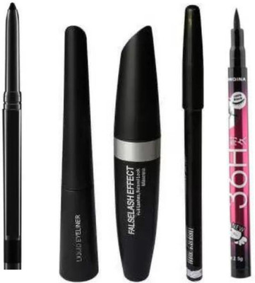 Valhalla longlasting Eyeliner + Hypercurl Mascara +Eyebrow Pencil+ Kajal(Pack of 5)