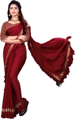HEELENTERPRISE Self Design Bollywood Lycra Blend Saree(Maroon)