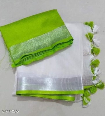 govind handloom Solid/Plain Bollywood Cotton Silk Saree(Light Green)