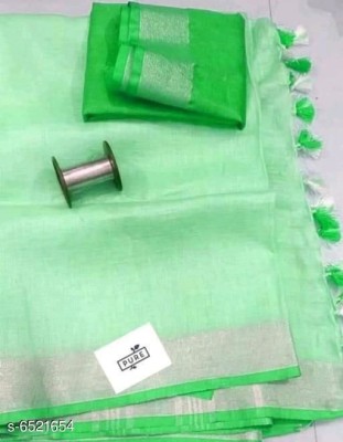 govind handloom Solid/Plain Bollywood Cotton Silk Saree(Light Green)