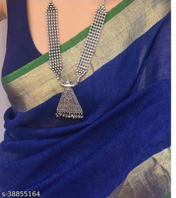 govind handloom Solid/Plain Bollywood Cotton Blend Saree(Dark Blue)