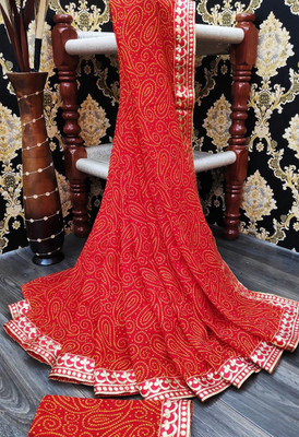 maayro Printed Bandhani Georgette Saree(Multicolor)