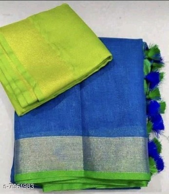 govind handloom Woven Bollywood Cotton Silk Saree(Green, Blue)