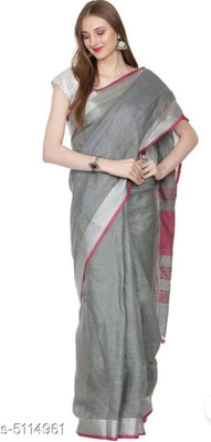 govind handloom Solid/Plain Bollywood Pure Silk Saree(Grey)