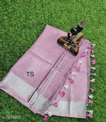 govind handloom Solid/Plain Bollywood Linen Saree(Pink)
