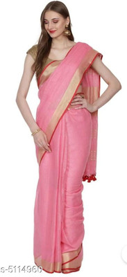 govind handloom Solid/Plain Bollywood Pure Silk Saree(Multicolor, Pink)