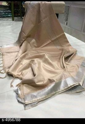 govind handloom Solid/Plain Bollywood Cotton Silk Saree(Beige)