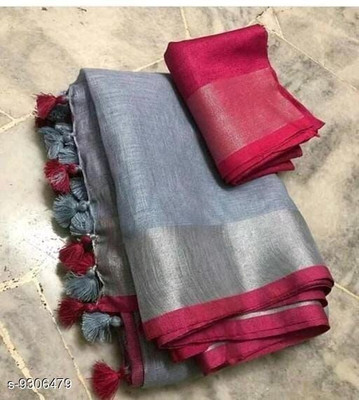 govind handloom Solid/Plain Bollywood Cotton Linen Saree(Maroon)