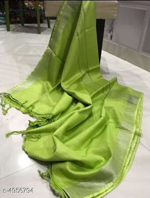 govind handloom Solid/Plain Bollywood Cotton Silk Saree(Green)