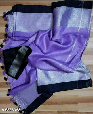 govind handloom Solid/Plain Bollywood Cotton Silk Saree(Purple)