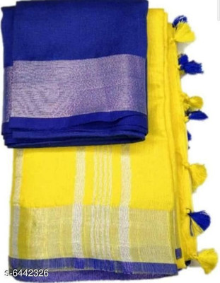 govind handloom Solid/Plain Bollywood Cotton Silk Saree(Multicolor, Yellow)