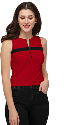 Shreeraj Fashion Casual Color Block Women Red Top