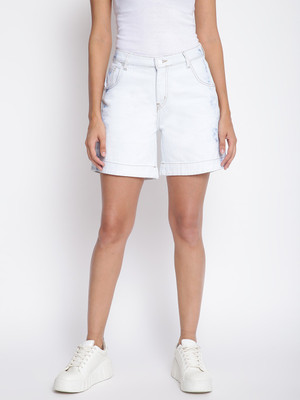 TALES & STORIES Solid Women Light Blue Casual Shorts