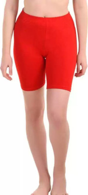 Qtsy Solid Women Red Cycling Shorts