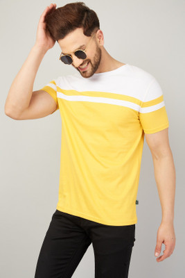 RodZen Colorblock Men Round Neck Yellow T-Shirt