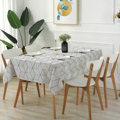 HOUSE OF QUIRK Striped 4 Seater Table Cover(White Stripes, Cotton)