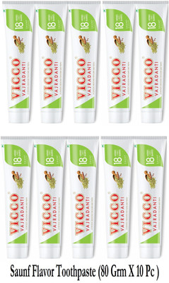 VICCO Vajradanti Tooth Paste Saunf Flavour - 800g (80 grm x 10 Pc) Toothpaste(800 g, Pack of 10)