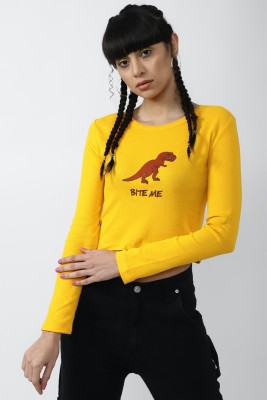 FOREVER 21 Casual Embroidered Women Yellow Top