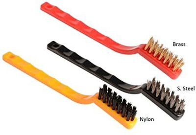 KENYBEA 1 Red Stainless Steel + 1 Black Brass + 1 Yellow Nylon) Handle Scratch 3Brush Strip Brush(Pack of 3)