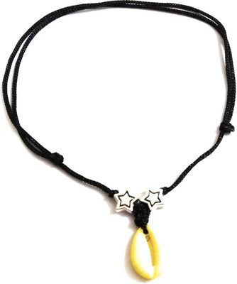 MANMORA MANMORA TRENDY SILVER STAR YELLOW KODI HANGING BLACK THREAD SILK DORI ANKLET Fabric Anklet