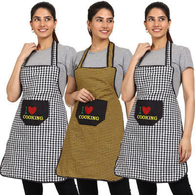 JMI Cotton Chef's Apron - Free Size(Multicolor, Pack of 3)