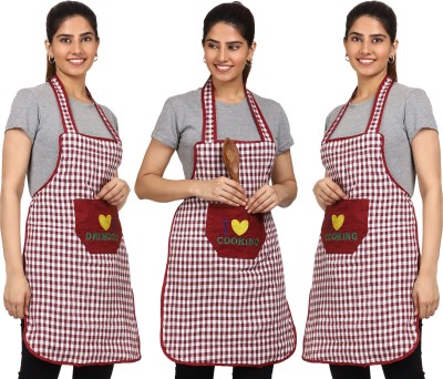 JMI Cotton Chef's Apron - Free Size(Maroon, Pack of 3)